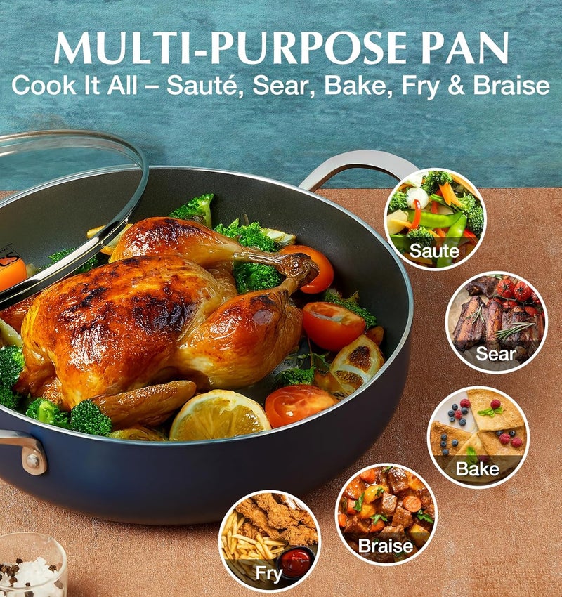 KOCH SYSTEME CS 12-Inch Saute Pan, 5.5-Quart Deep Frying Pan, Toxin-Free Ceramic Nonstick Saute Pan with Lid – Large Scratch-Resistant Deep Fry Pan, Oven Safe, Induction Compatible, Gradient Blue - Image 5
